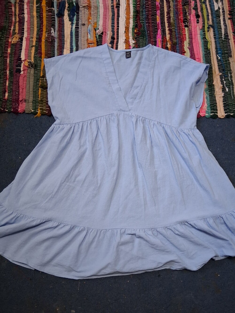 SHEIN Light Blue V-Neck Tiered Midi Dress